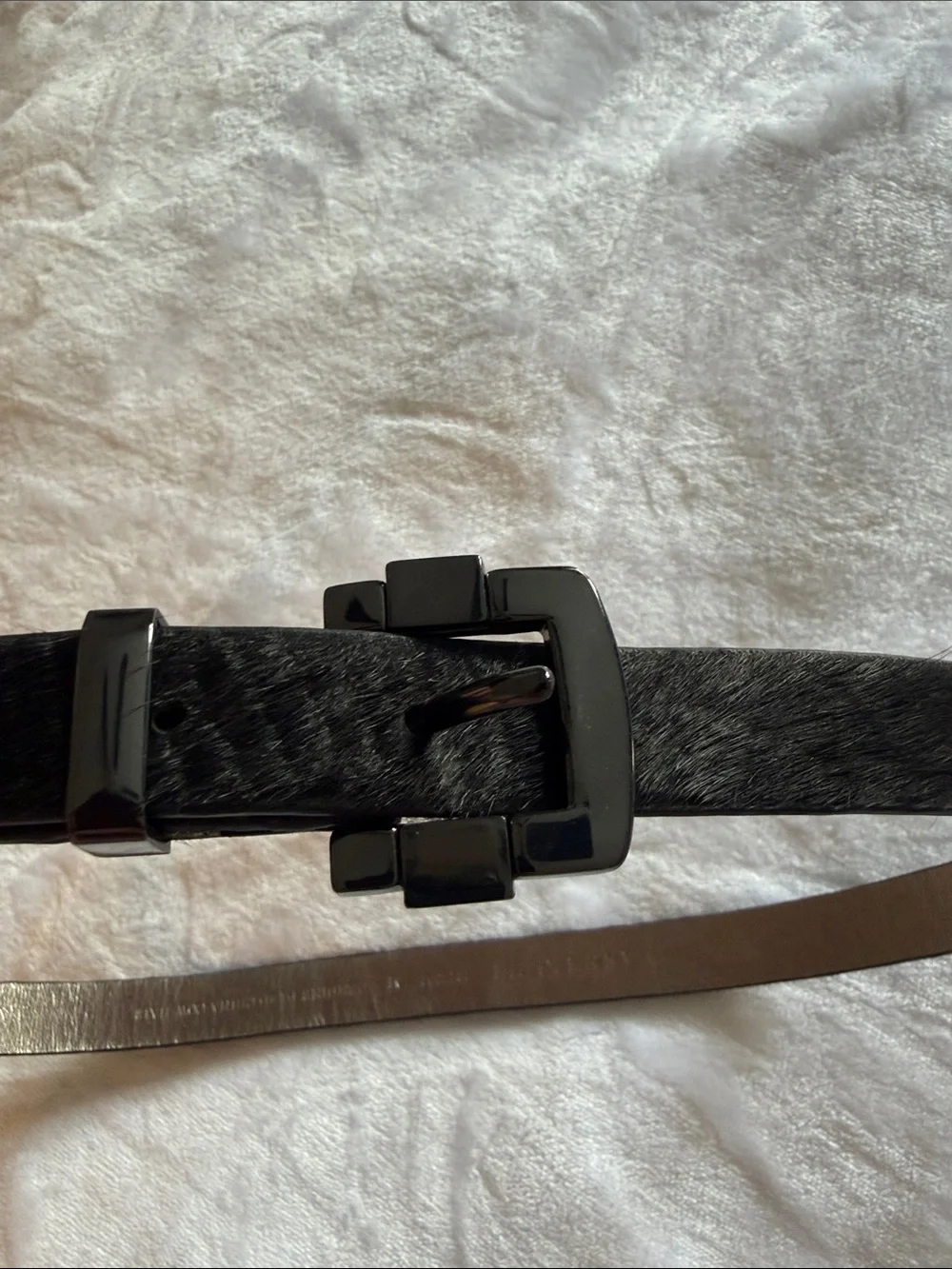 Anne Klein Black Cow Hair Leather Belt with Gunmetal Buckle